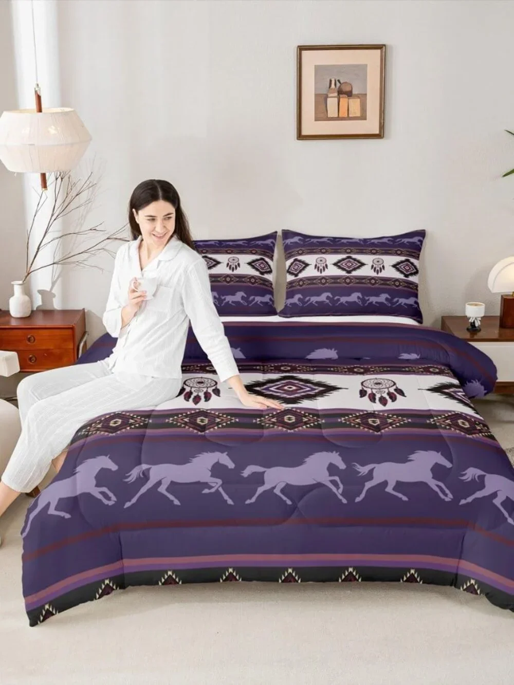 Boho Aztec Kids Comforter Set Queen Size,Southwest Native Tribal Exotic Reversib